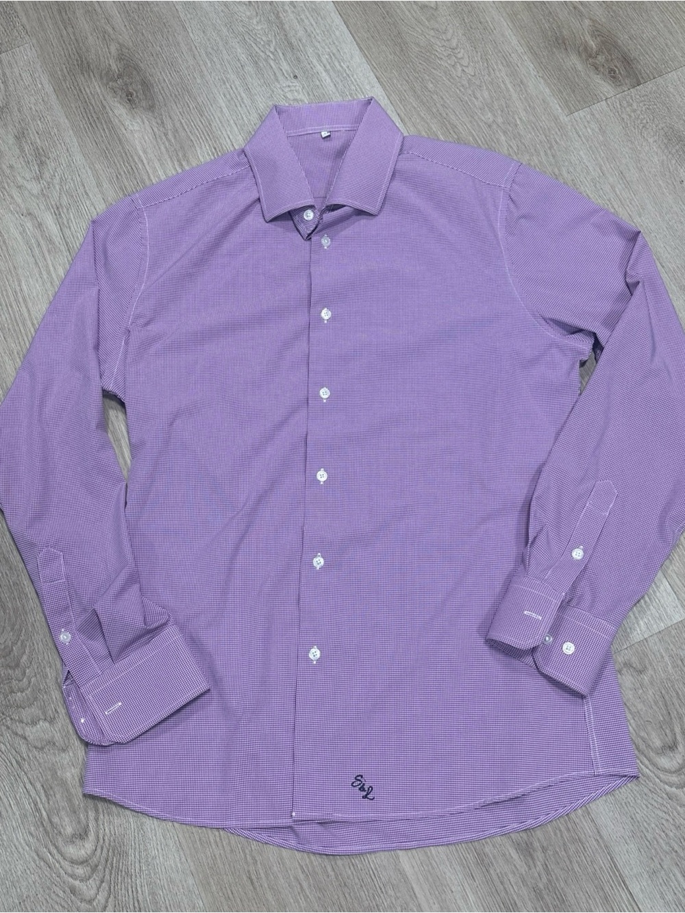 State & Liberty Shirt Large Purple Check Commuter Stretch Office Button Up
